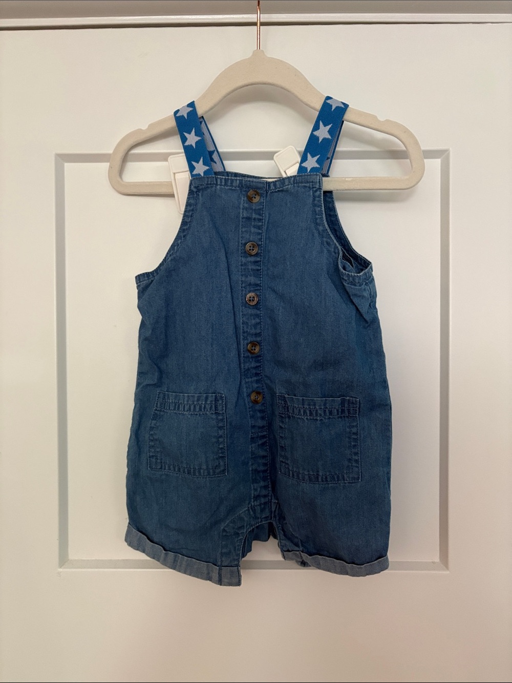 Cat & Jack Denim Blue Star-Strap Kids Romper 6-9 Months